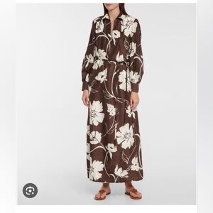 Tory Burch Printed Silk Tunic Collar Brown Daisy Dress sz L Internal Belt Only